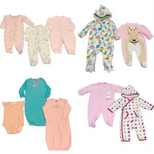 Baby Girl Size 0-3 Months Clothing Lot Of 10 Pieces Fall Winter Pajamas Gowns